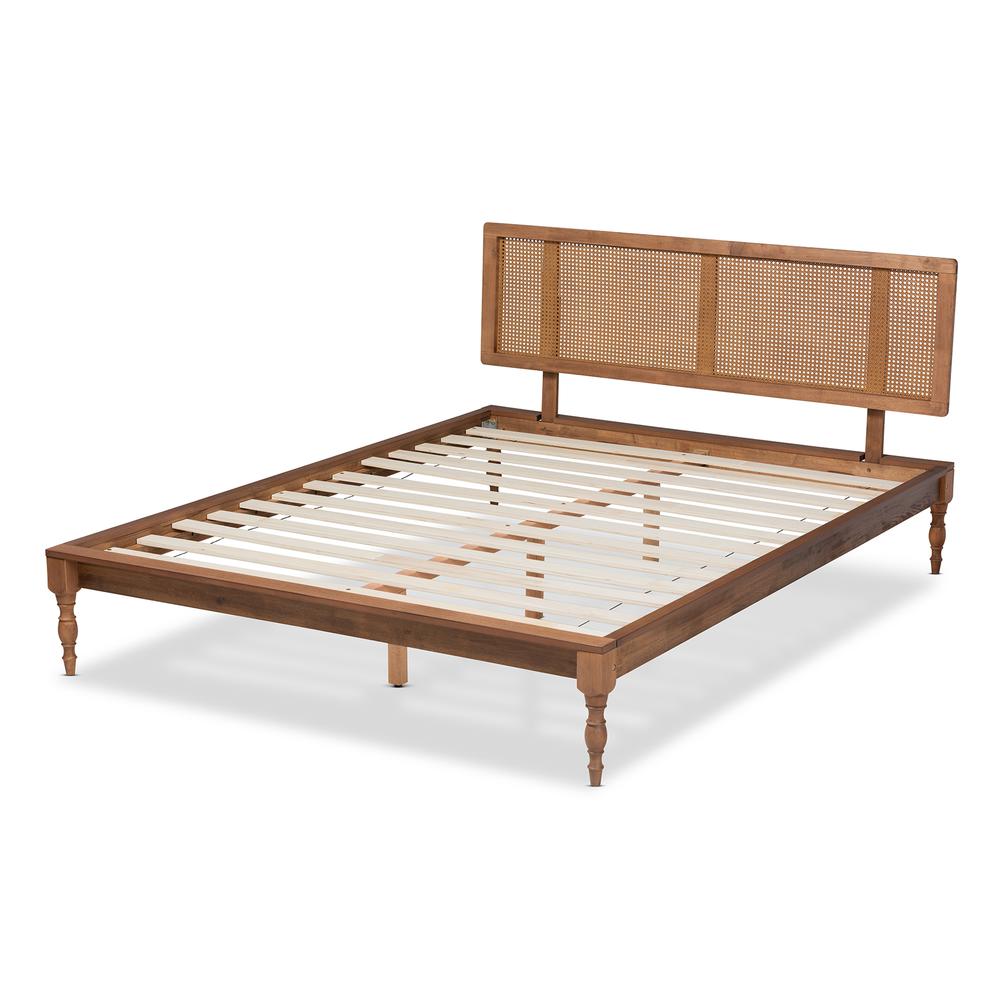 Baxton Studio Romy Vintage French Inspired Ash Wanut Finished Wood and Synthetic Rattan Queen Size Platform Bed. Picture 14