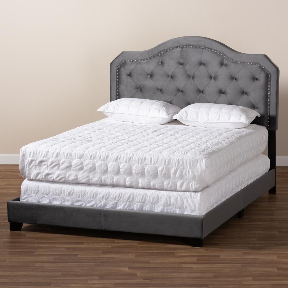 Baxton Studio Samantha Modern and Contemporary Grey Velvet Fabric Upholstered Queen Size Button Tufted Bed. Picture 18