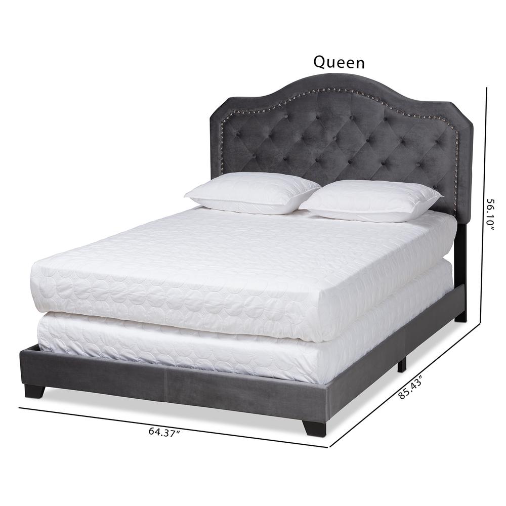 Baxton Studio Samantha Modern and Contemporary Grey Velvet Fabric Upholstered Queen Size Button Tufted Bed. Picture 20