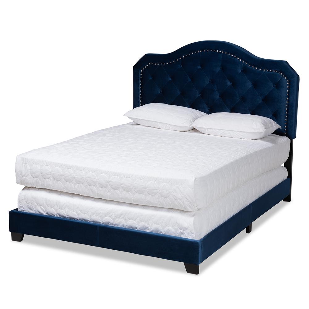 Baxton Studio Samantha Modern and Contemporary Navy Blue Velvet Fabric Upholstered Queen Size Button Tufted Bed. Picture 12