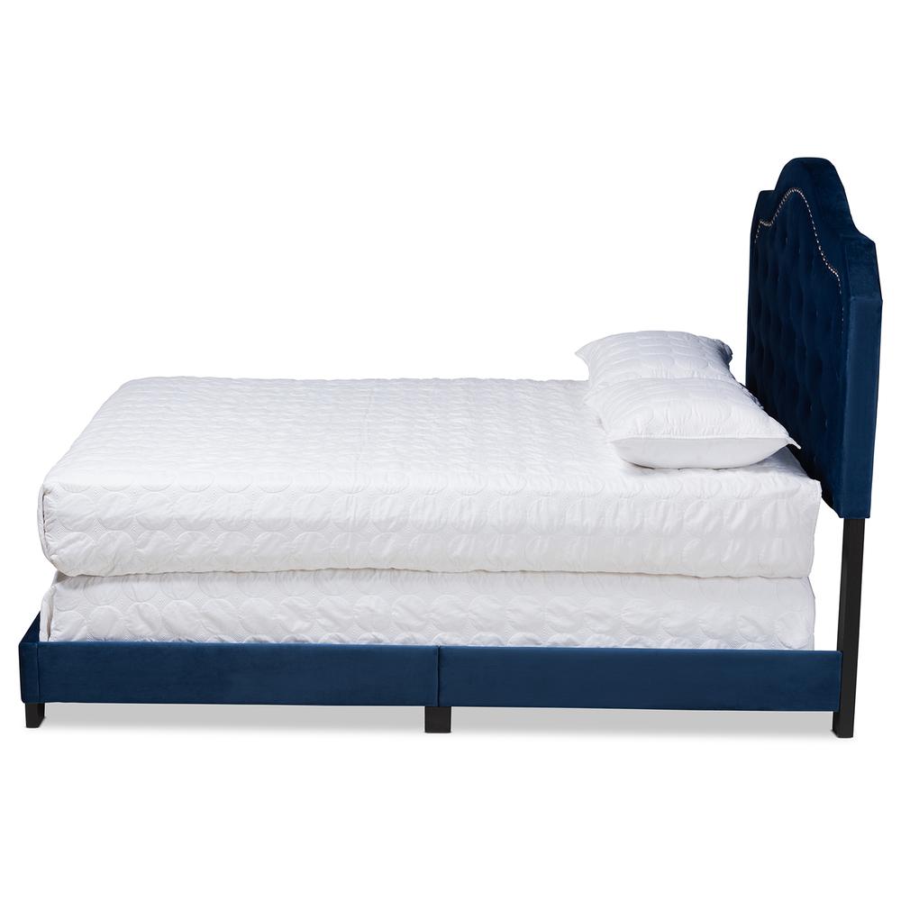 Baxton Studio Samantha Modern and Contemporary Navy Blue Velvet Fabric Upholstered Queen Size Button Tufted Bed. Picture 13