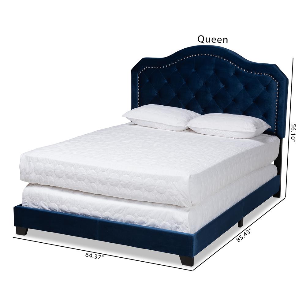 Baxton Studio Samantha Modern and Contemporary Navy Blue Velvet Fabric Upholstered Queen Size Button Tufted Bed. Picture 20