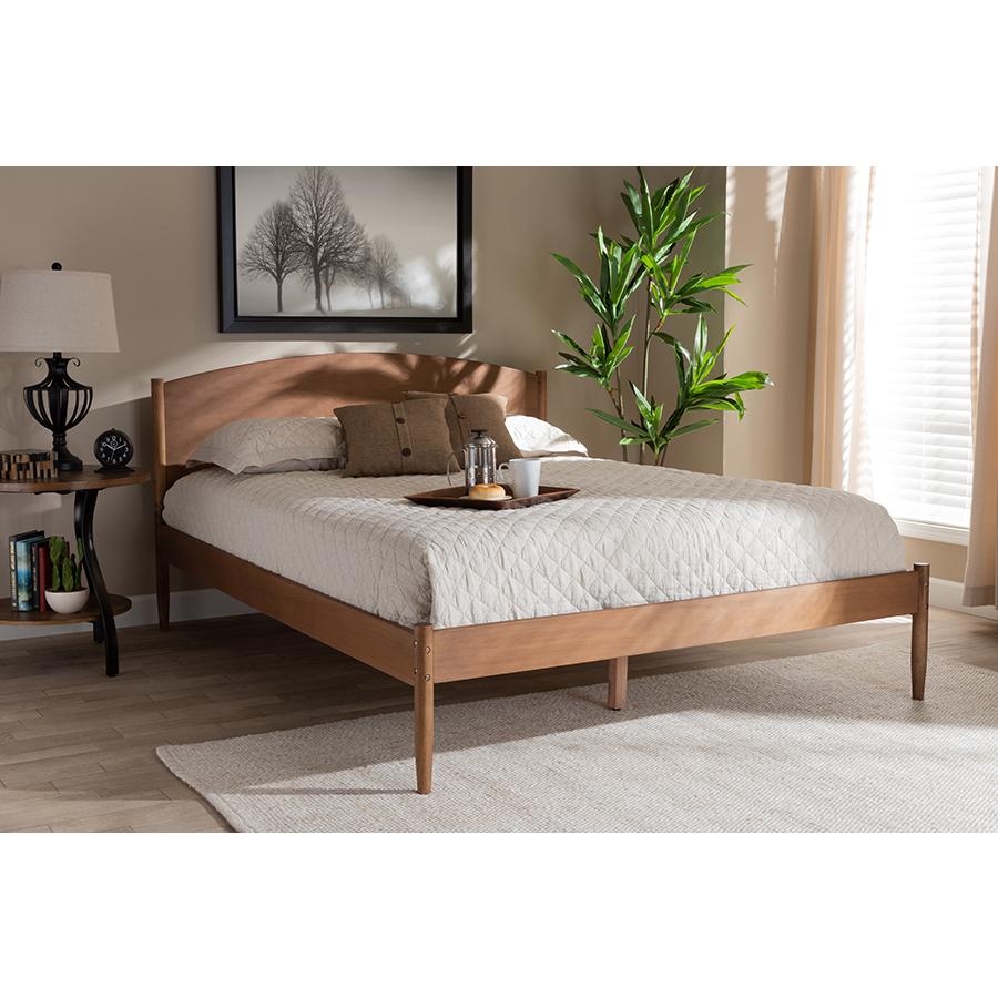 Leanora Mid-Century Modern Ash Wanut Finished Queen Size Wood Platform Bed. Picture 6