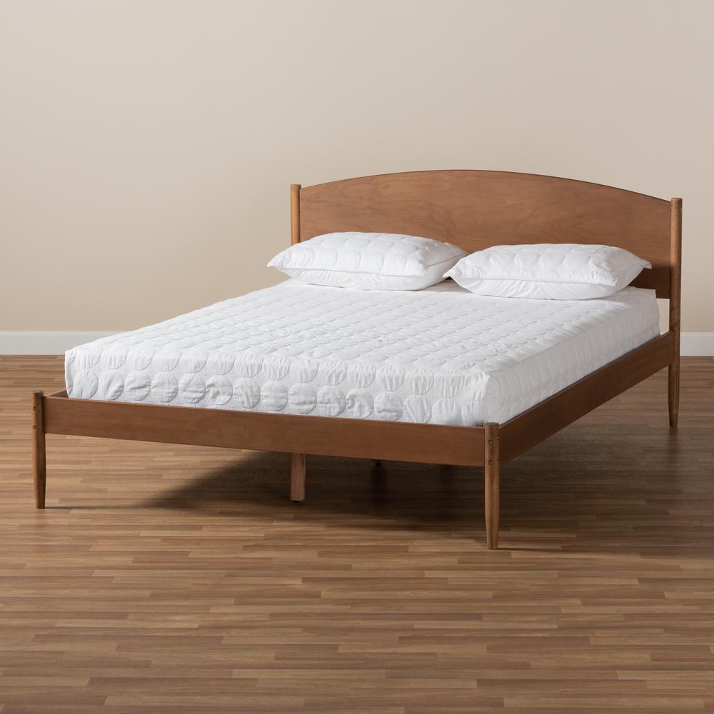 Leanora Mid-Century Modern Ash Wanut Finished Queen Size Wood Platform Bed. Picture 17