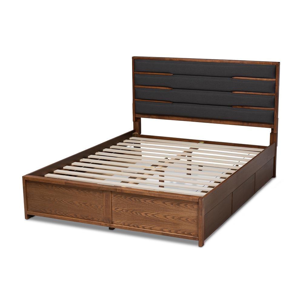Baxton Studio Elin Modern and Contemporary Dark Grey Fabric Upholstered Walnut Finished Wood King Size Platform Storage Bed with Six Drawers. Picture 18