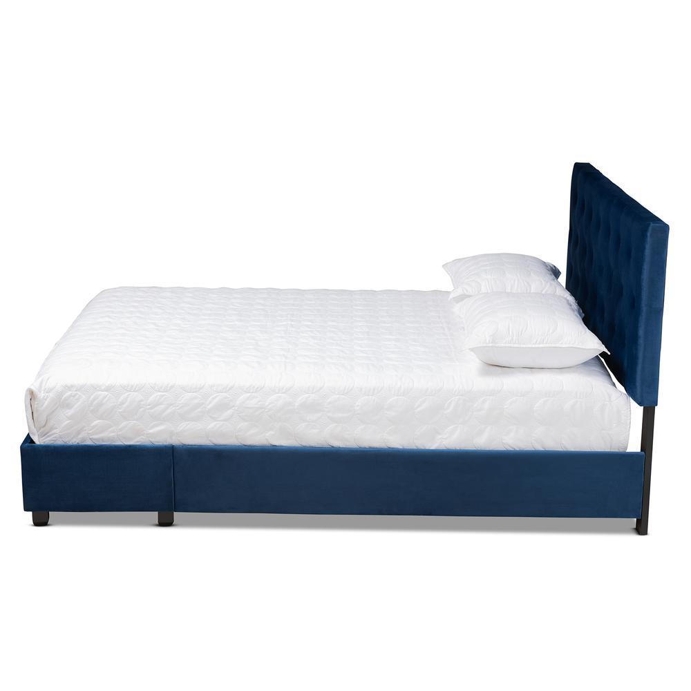 Navy Blue Velvet Fabric Upholstered 2-Drawer King Size Platform Storage Bed. Picture 15