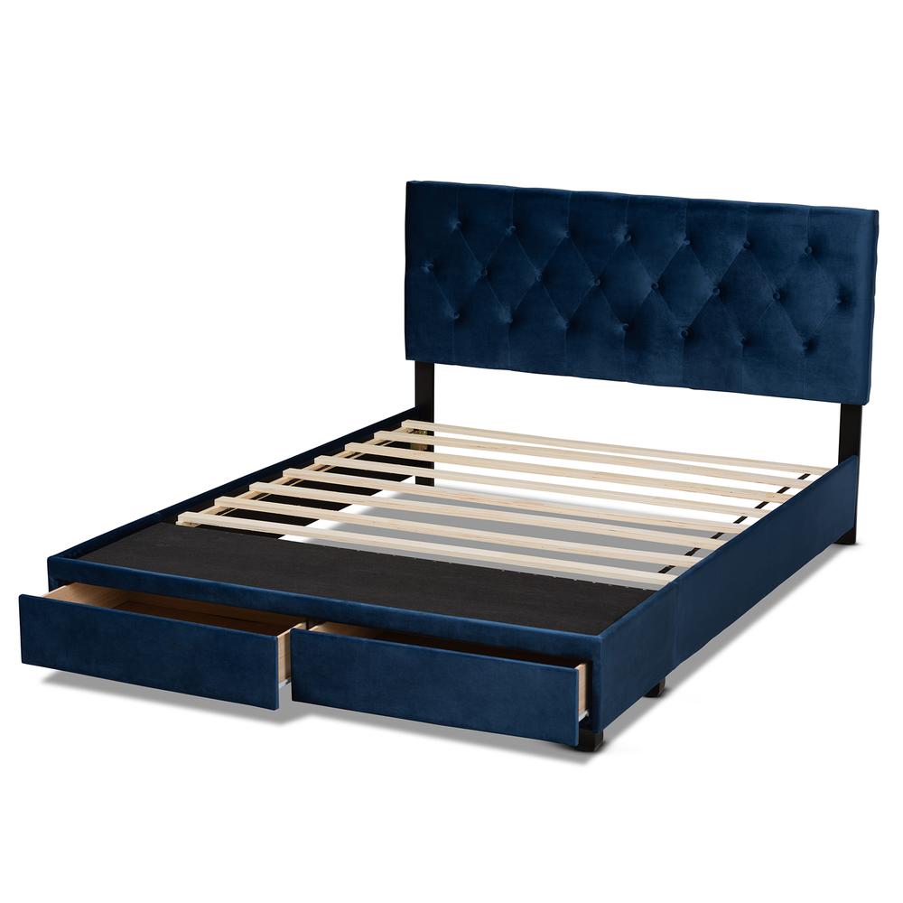 Navy Blue Velvet Fabric Upholstered 2-Drawer King Size Platform Storage Bed. Picture 17