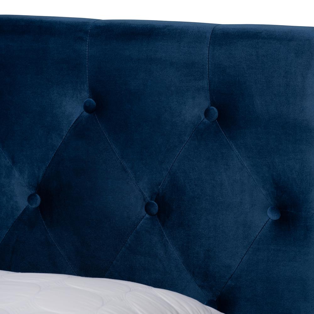 Navy Blue Velvet Fabric Upholstered 2-Drawer King Size Platform Storage Bed. Picture 18