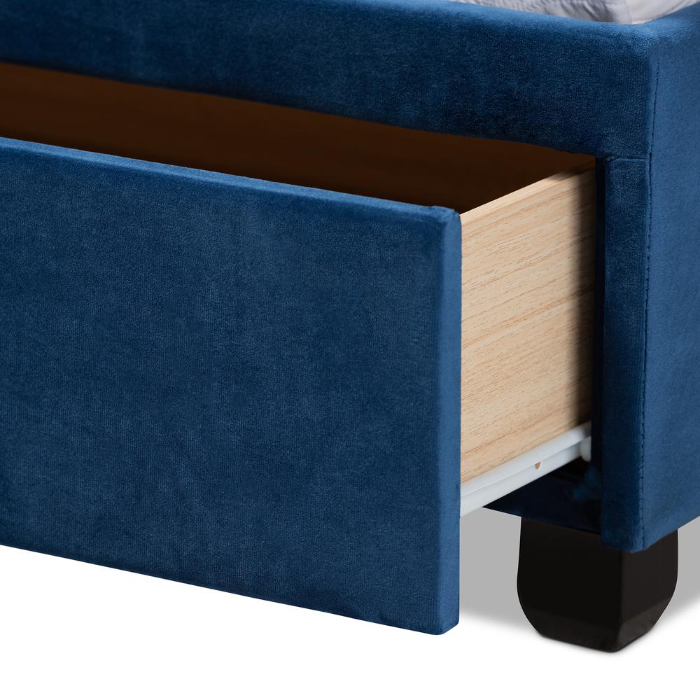 Navy Blue Velvet Fabric Upholstered 2-Drawer King Size Platform Storage Bed. Picture 19