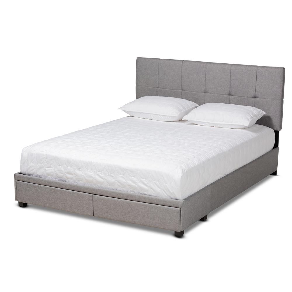 Netti Light Grey Fabric Upholstered 2-Drawer King Size Platform Storage Bed. Picture 13