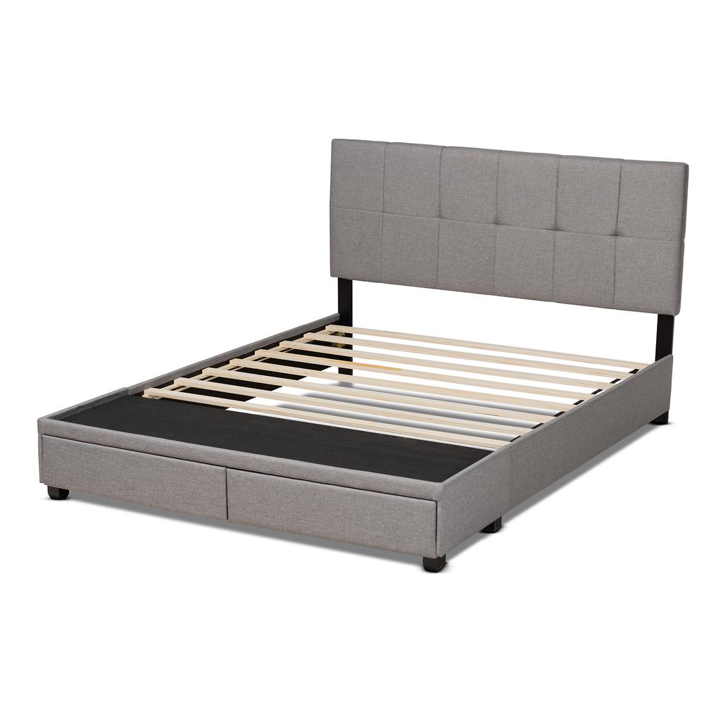Netti Light Grey Fabric Upholstered 2-Drawer King Size Platform Storage Bed. Picture 16