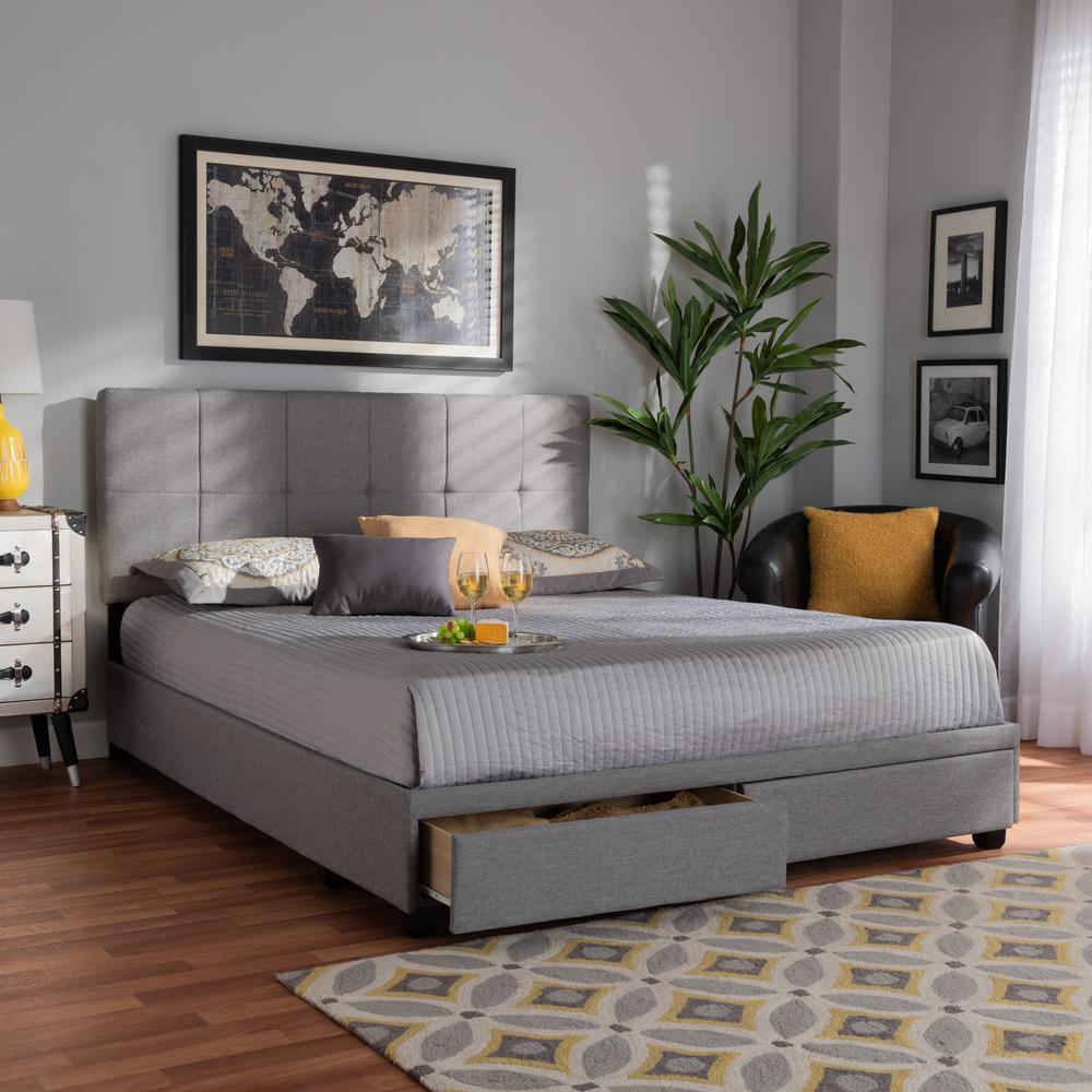 Baxton Studio Netti Light Grey Fabric Upholstered 2-Drawer King Size Platform Storage Bed. Picture 22