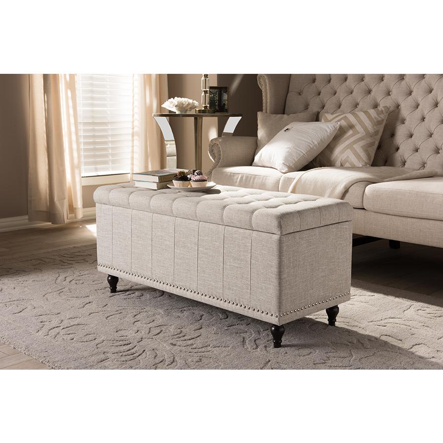 Classic Beige Fabric Upholstered Button-Tufting Storage Ottoman Bench. Picture 21