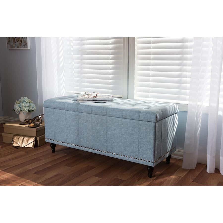 Classic Light Blue Fabric Upholstered Button-Tufting Storage Ottoman Bench. Picture 21