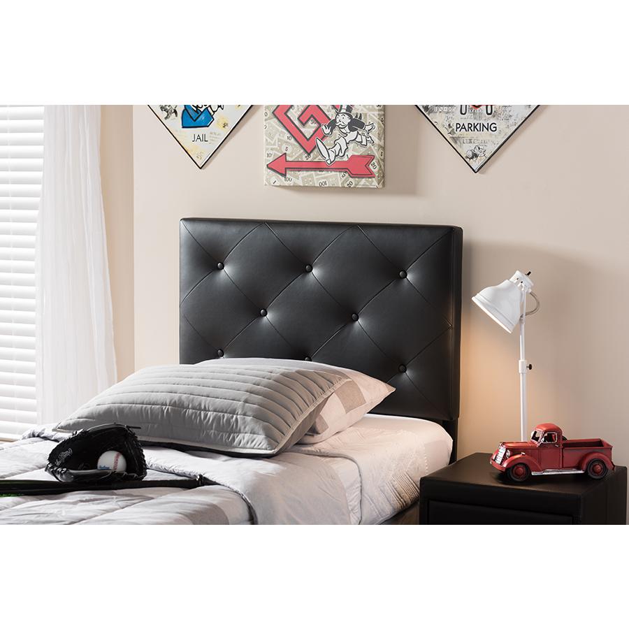 Black Faux Leather Upholstered Twin Size Headboard. Picture 9