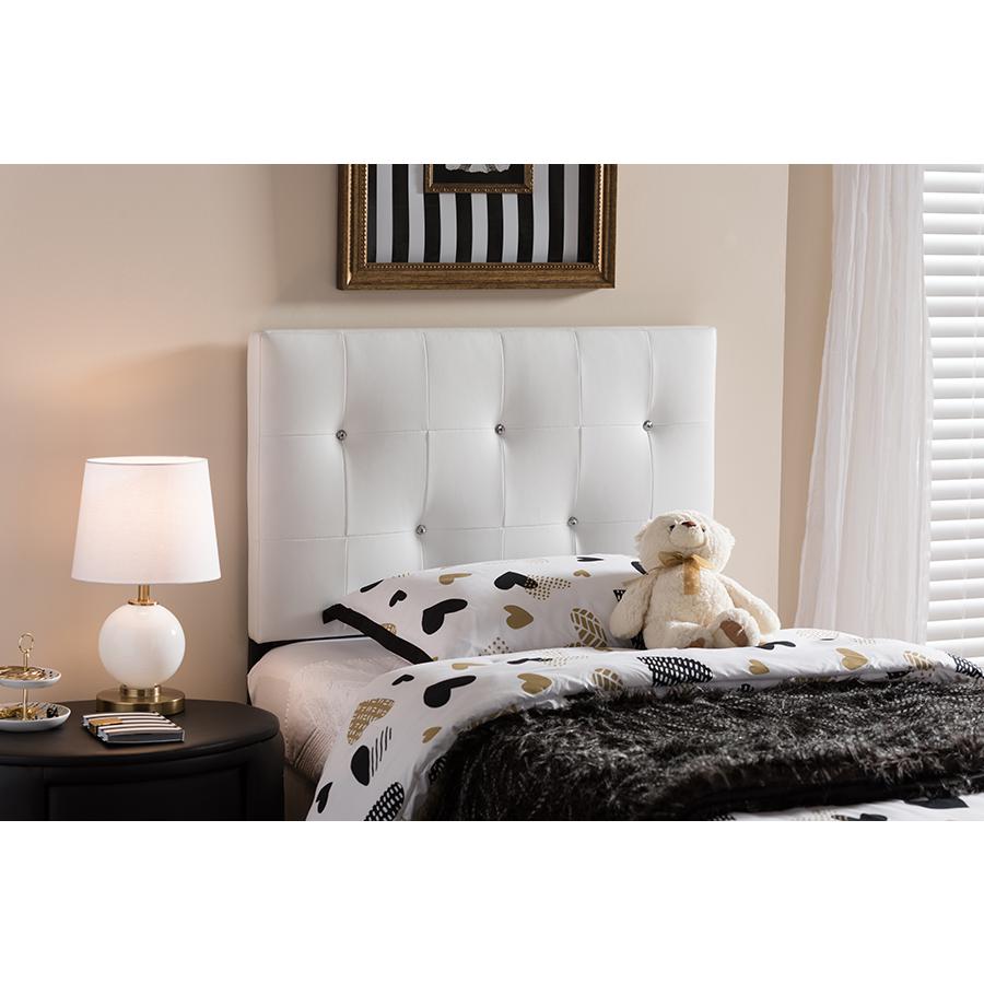 White Faux Leather Upholstered Twin Size Headboard. Picture 9