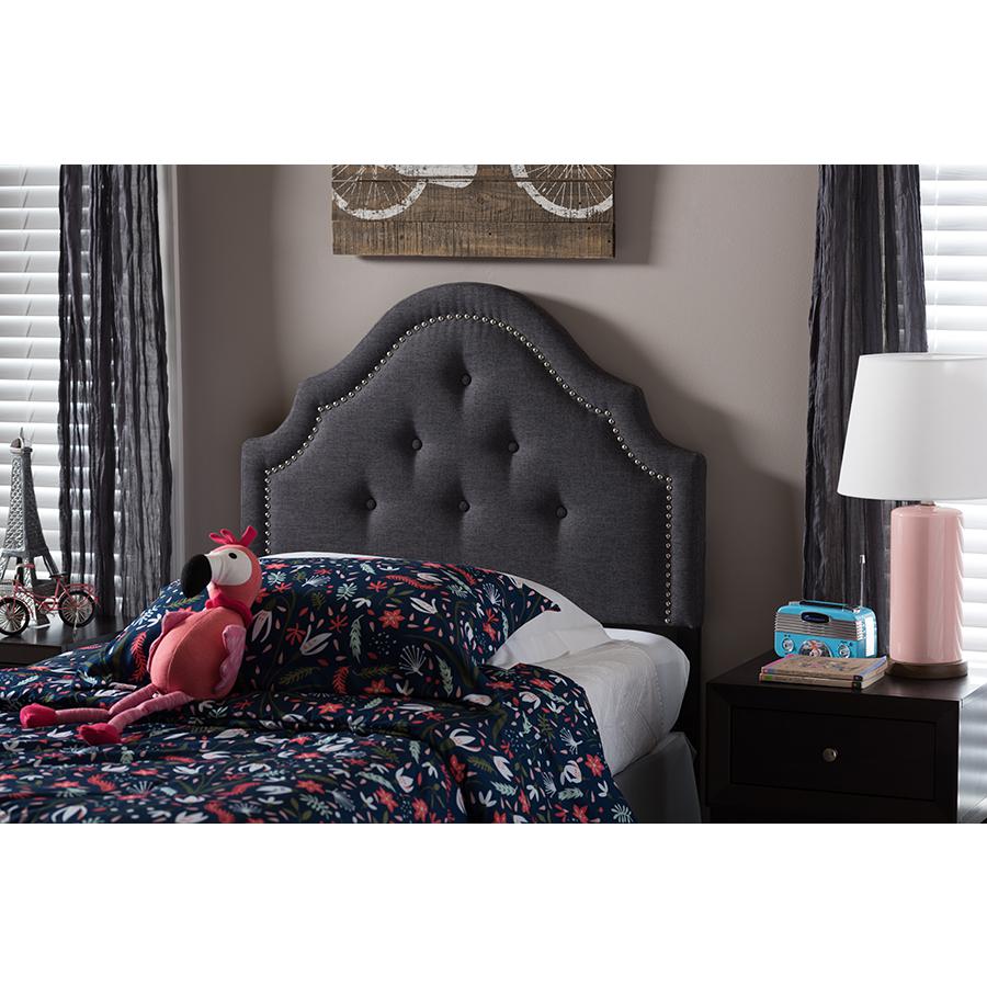 Cora Modern and Contemporary Dark Grey Fabric Upholstered Twin Size Headboard. Picture 9