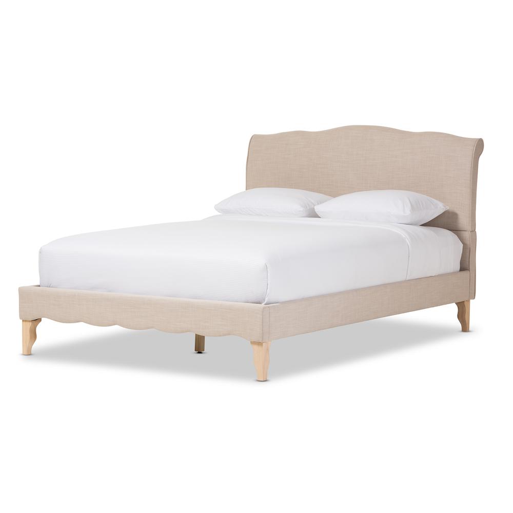 Fannie French Classic Modern Style Beige Linen Fabric Full Size Platform Bed. Picture 7
