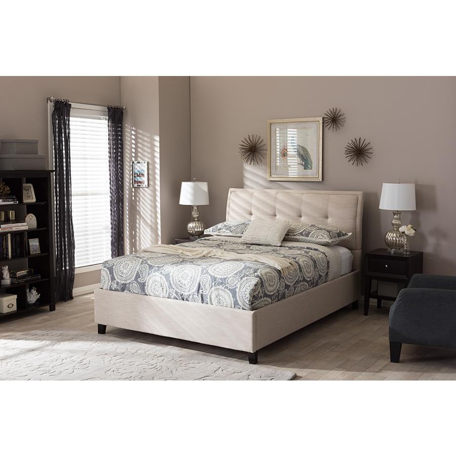 Lea Modern and Contemporary Beige Mix-Linen Queen Size Storage Platform Bed. Picture 19