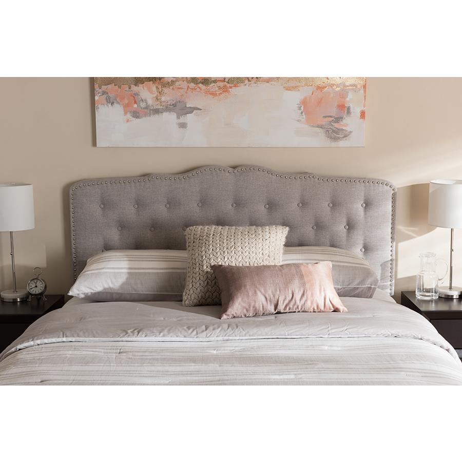 Lucy Modern and Contemporary Greyish Beige Fabric Queen Size Headboard. Picture 4