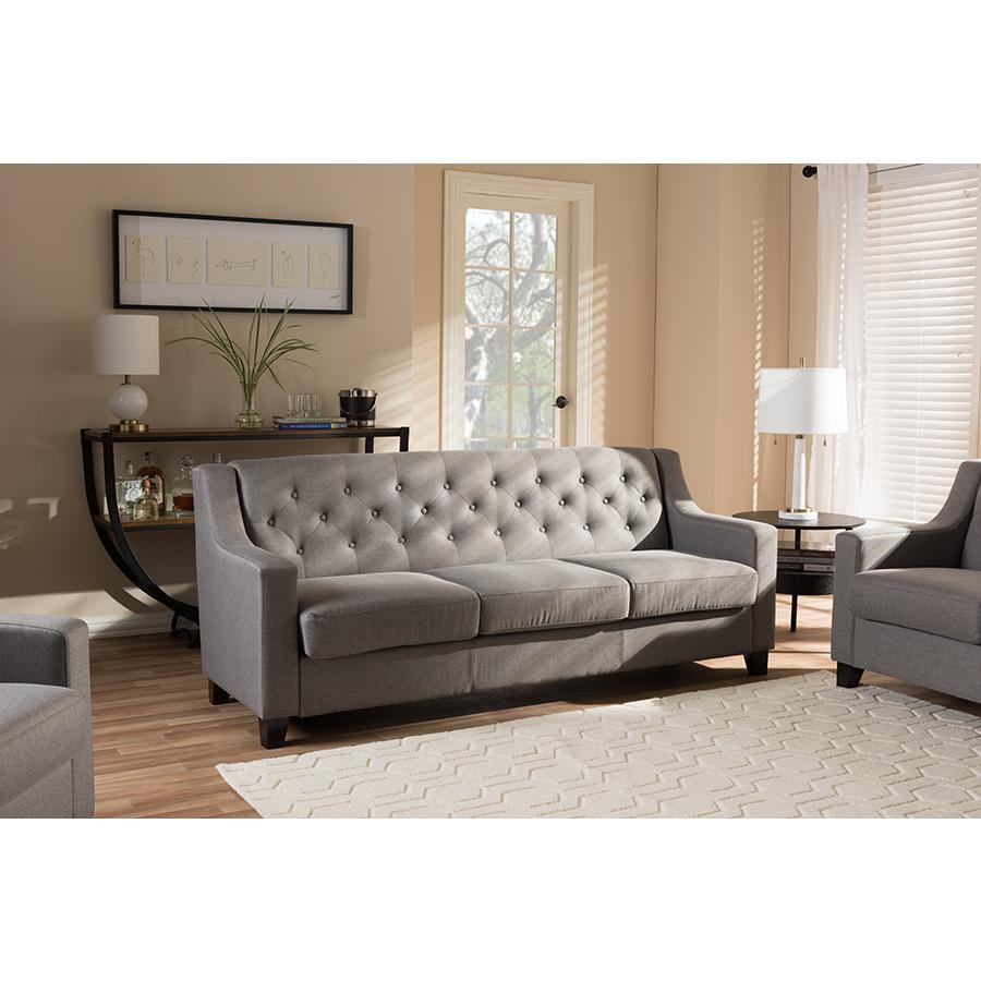 Grey Fabric Upholstered Button-Tufted Living Room 3-Seater Sofa. Picture 17