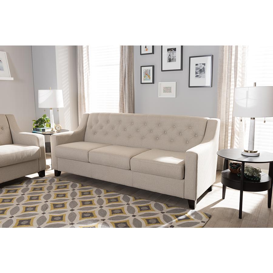 Light Beige Fabric Upholstered Button-Tufted Living Room 3-Seater Sofa. Picture 17