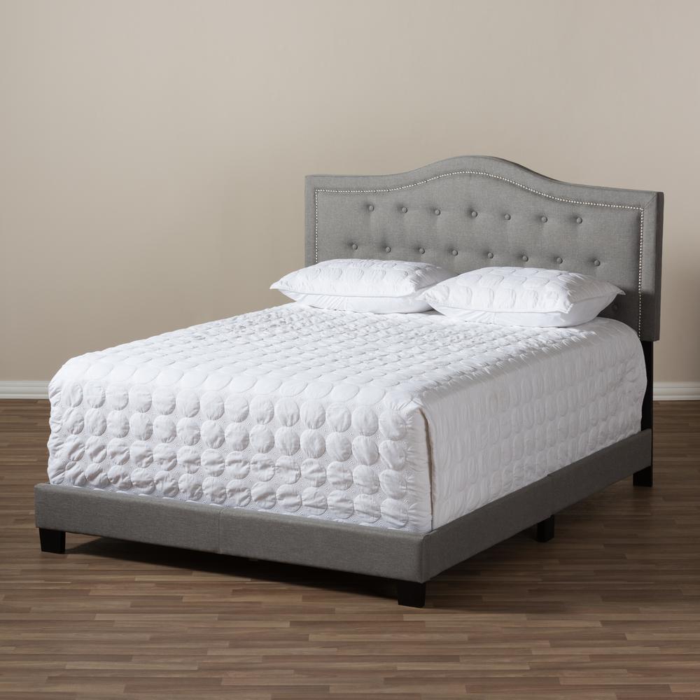 Emerson Modern and Contemporary Light Grey Fabric Upholstered Queen Size Bed. Picture 15