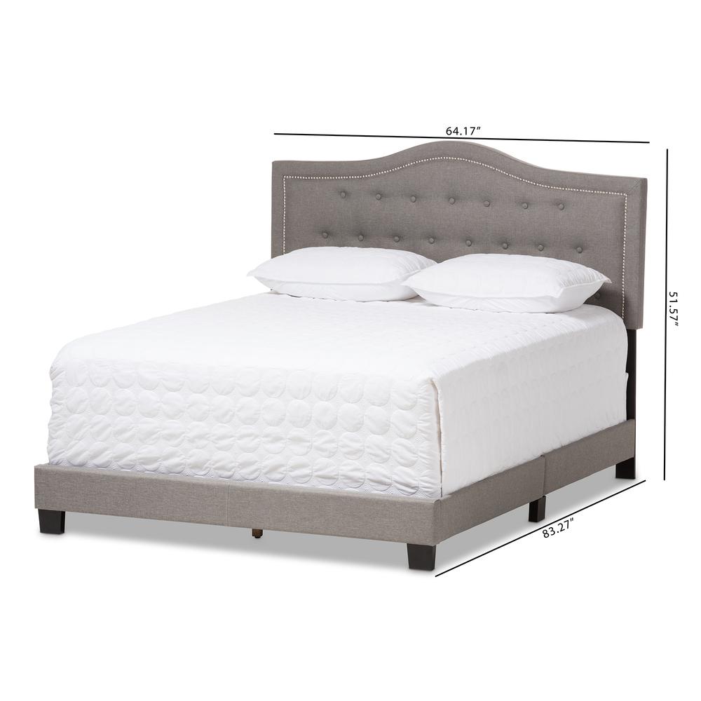Emerson Modern and Contemporary Light Grey Fabric Upholstered Queen Size Bed. Picture 16