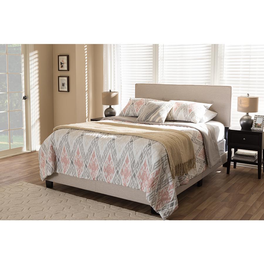 Hampton Modern and Contemporary Light Beige Fabric Upholstered Queen Size Bed. Picture 6