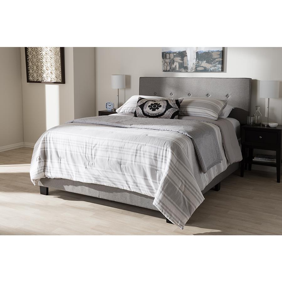 Hampton Modern and Contemporary Light Grey Fabric Upholstered Queen Size Bed. Picture 6