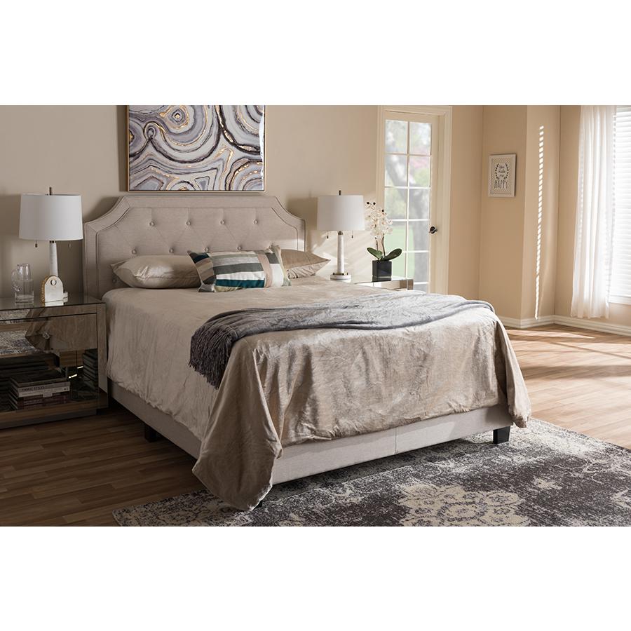 Willis Modern and Contemporary Light Beige Fabric Upholstered Queen Size Bed. Picture 6