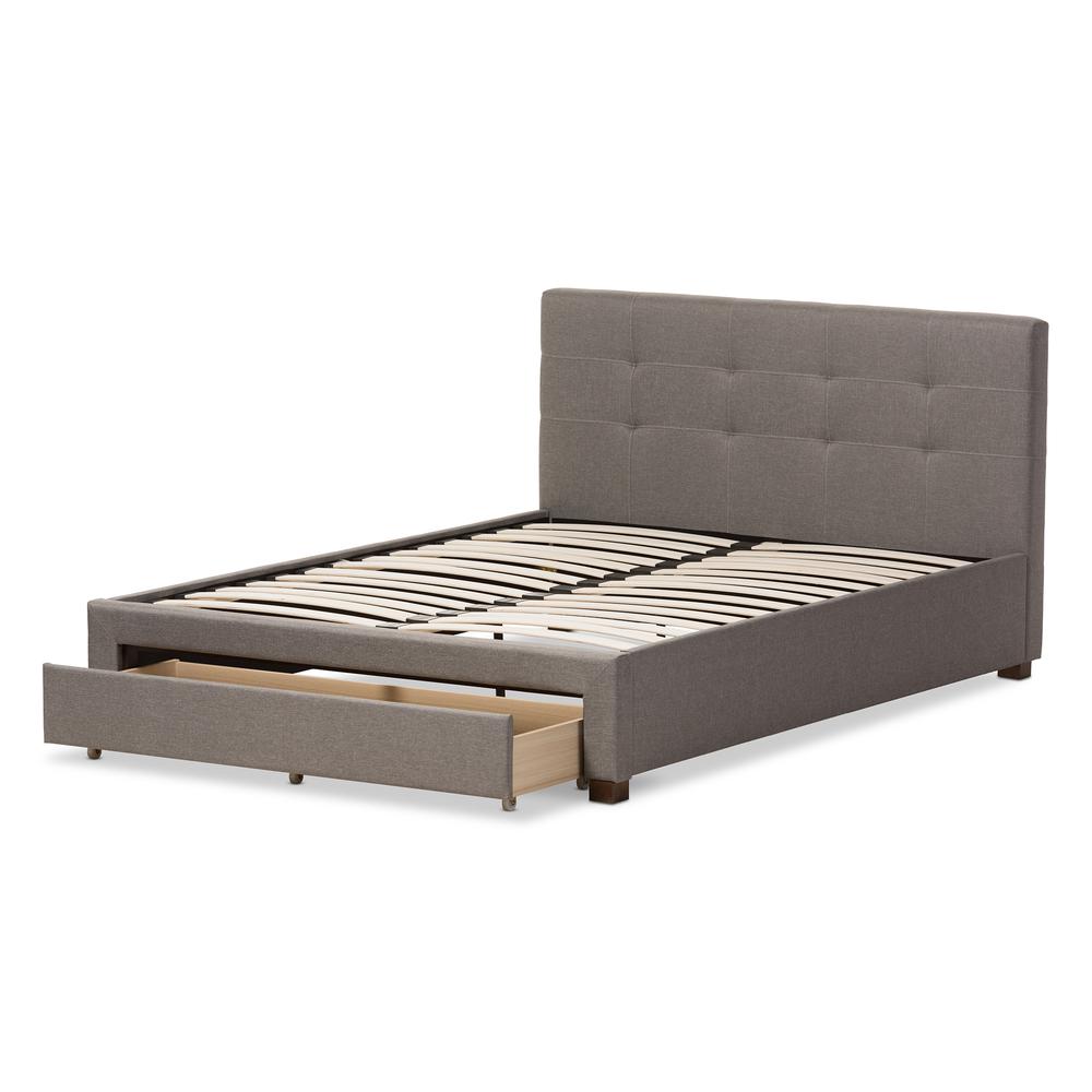 Grey Fabric Upholstered King Size Platform Bed with Storage Drawer. Picture 18
