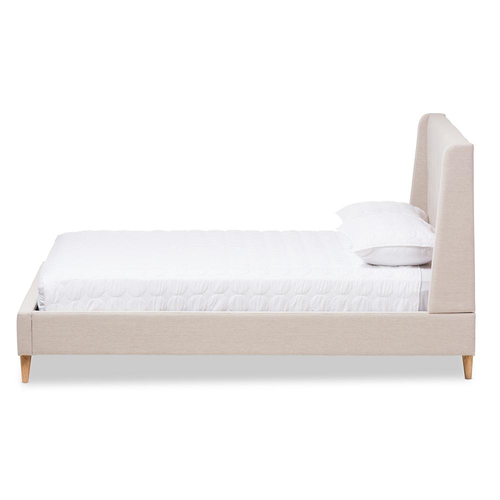 Adelaide Retro Modern Light Beige Fabric Upholstered Queen Size Platform Bed. Picture 10