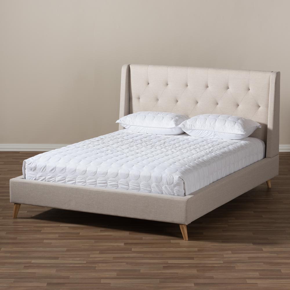 Adelaide Retro Modern Light Beige Fabric Upholstered Queen Size Platform Bed. Picture 15