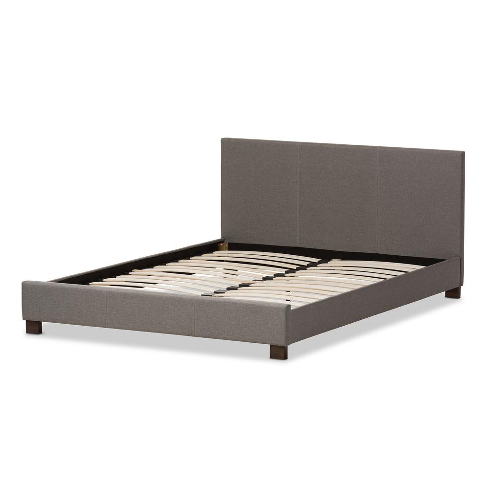 Grey Fabric Upholstered Panel-Stitched Queen Size Platform Bed. Picture 9