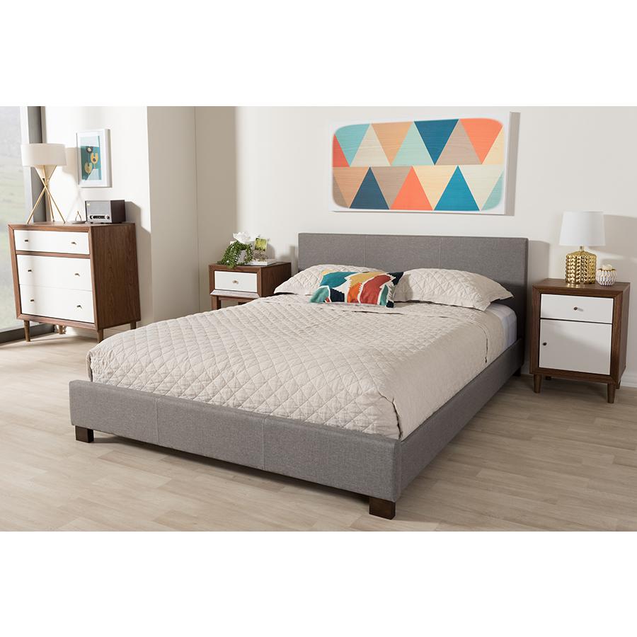 Grey Fabric Upholstered Panel-Stitched Queen Size Platform Bed. Picture 5