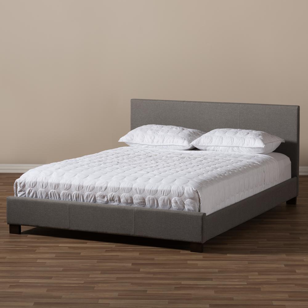 Grey Fabric Upholstered Panel-Stitched Queen Size Platform Bed. Picture 12