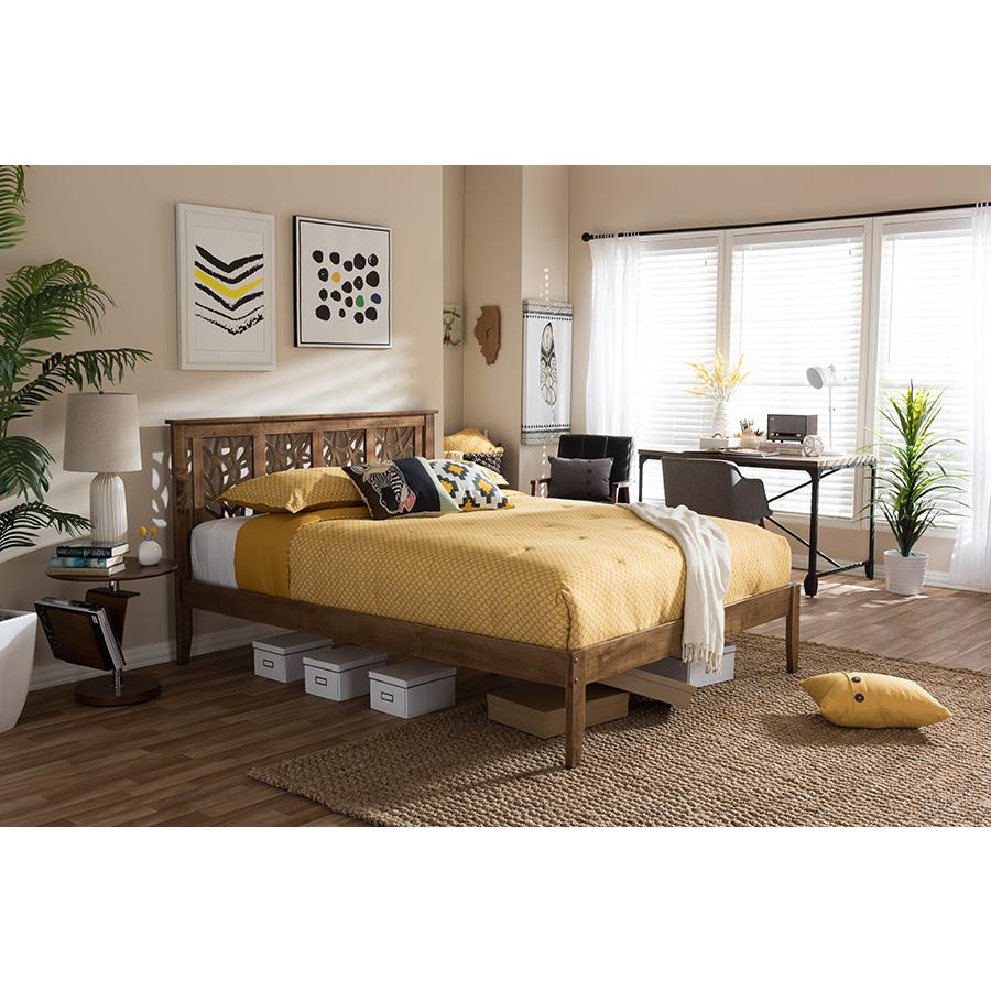 Trina Contemporary Tree Branch Inspired Walnut Wood Queen Size Platform Bed. Picture 11