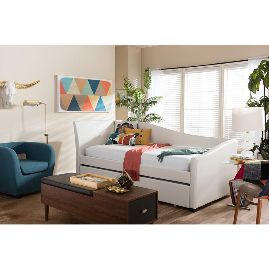 White Faux Leather Upholstered Curved Sofa Twin Daybed. Picture 19