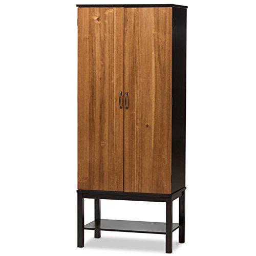 Dark Brown Walnut Two-Tone Solid Rubberwood MDF Veneered Wine Cabinet. Picture 1