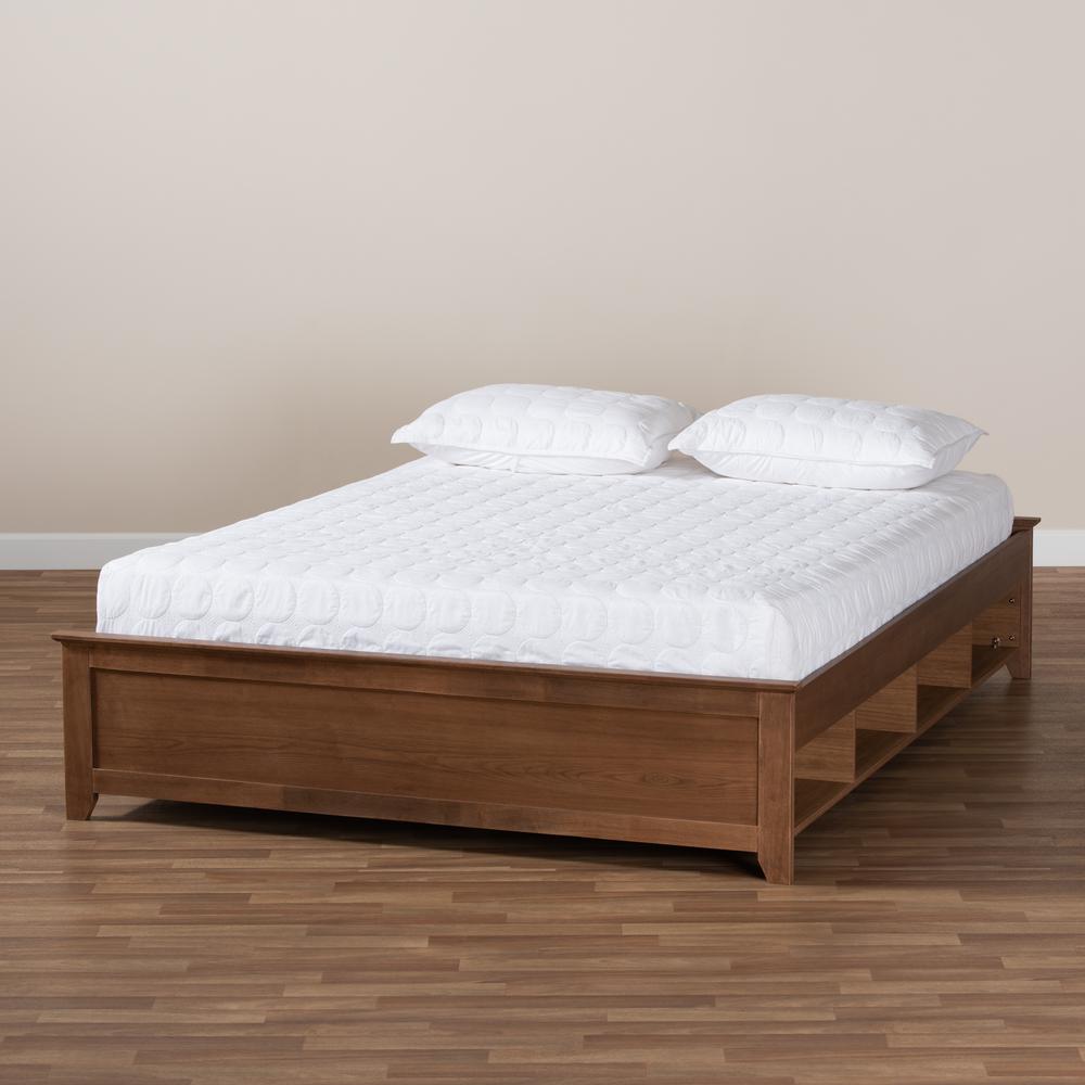 Brown Finished Wood King Size Platform Storage Bed Frame with Built-In Shelves. Picture 13