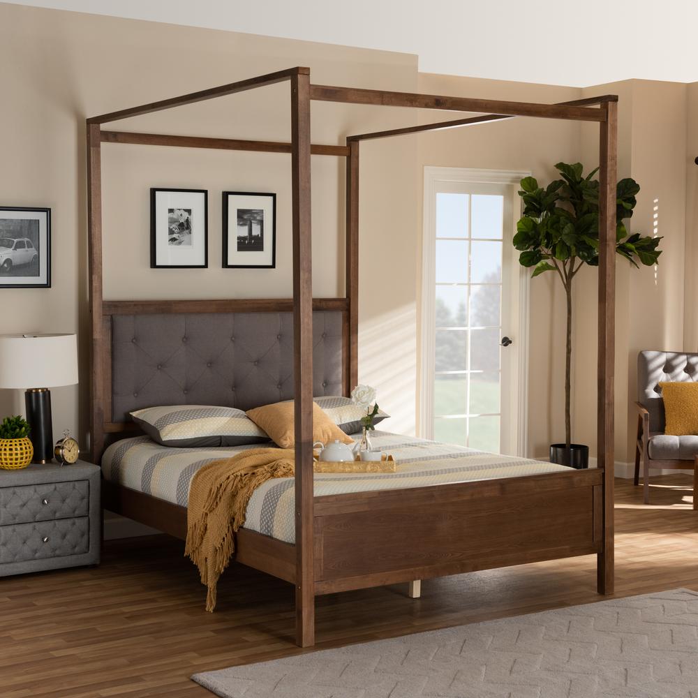 Walnut Brown Finished Wood King Size Platform Canopy Bed. Picture 15