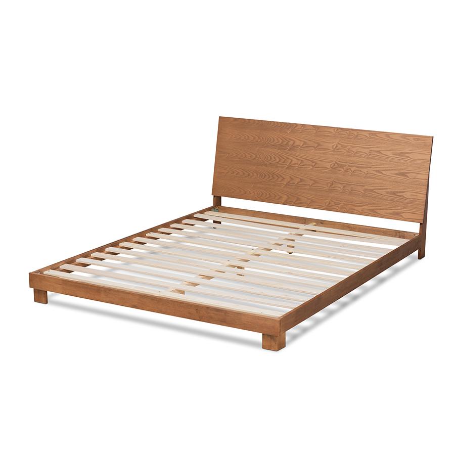 Haines Modern and Contemporary Walnut Brown Finished Wood King Size Platform Bed. Picture 3