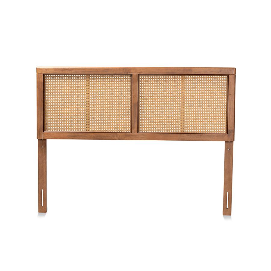 Ash Walnut Finished Wood and Synthetic Rattan King Size Headboard. Picture 2
