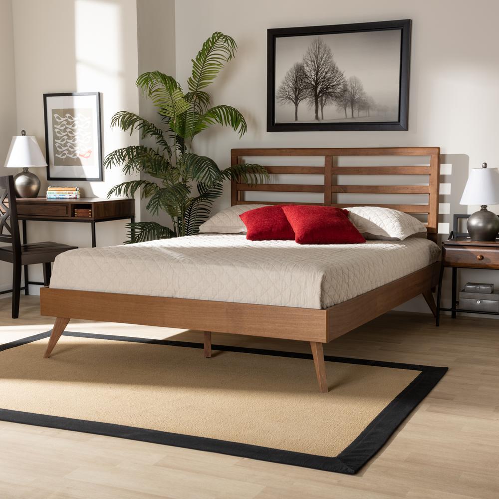 Shiro Mid-Century Modern Ash Walnut Finished Wood Queen Size Platform Bed. Picture 16