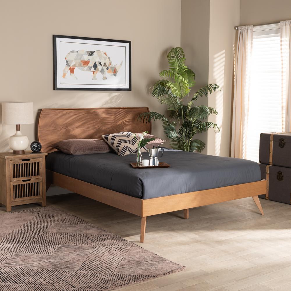 Aimi Mid-Century Modern Walnut Brown Finished Wood Queen Size Platform Bed. Picture 17