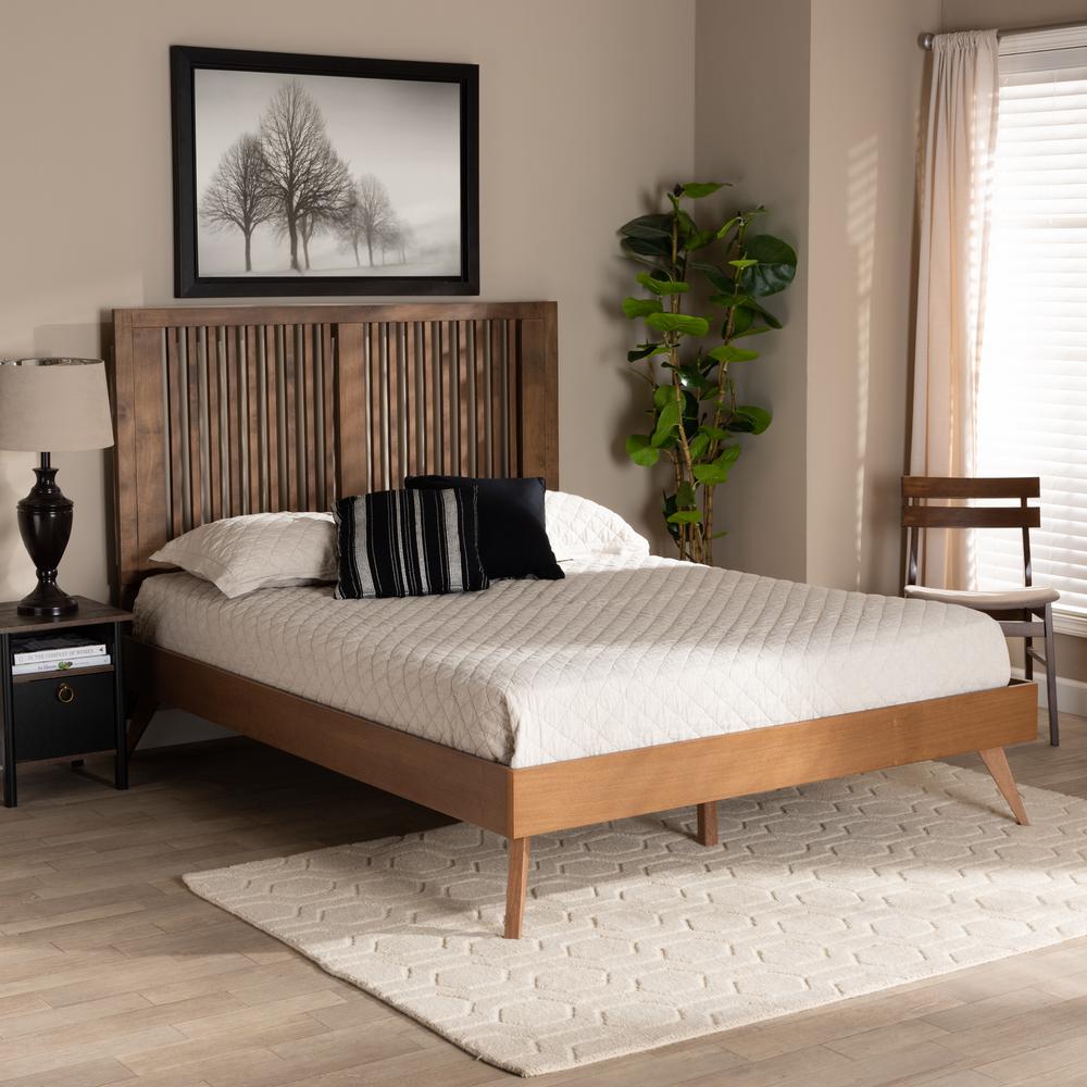 Transitional Ash Walnut Finished Wood Queen Size Platform Bed. Picture 17