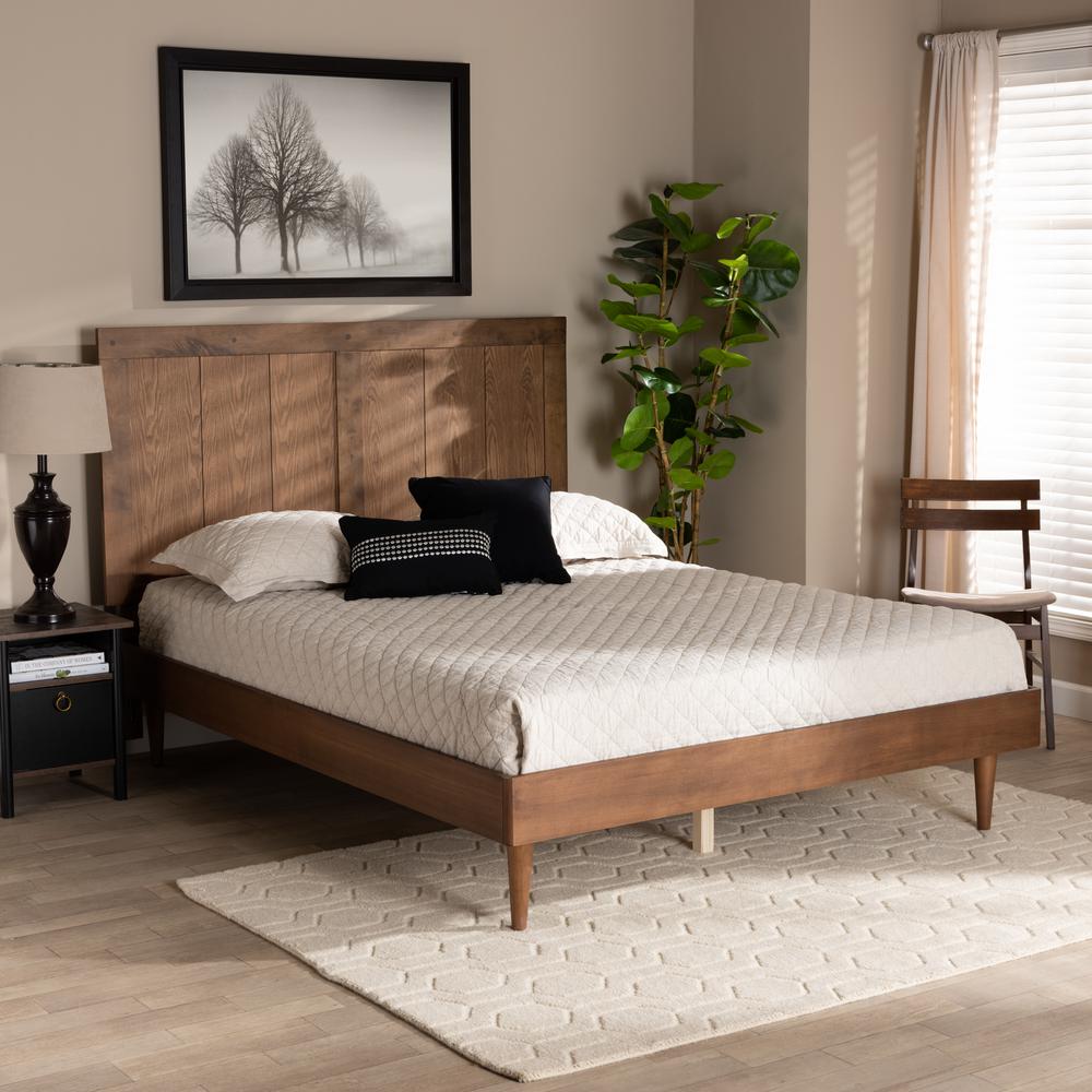Transitional Ash Walnut Finished Wood Queen Size Platform Bed. Picture 17