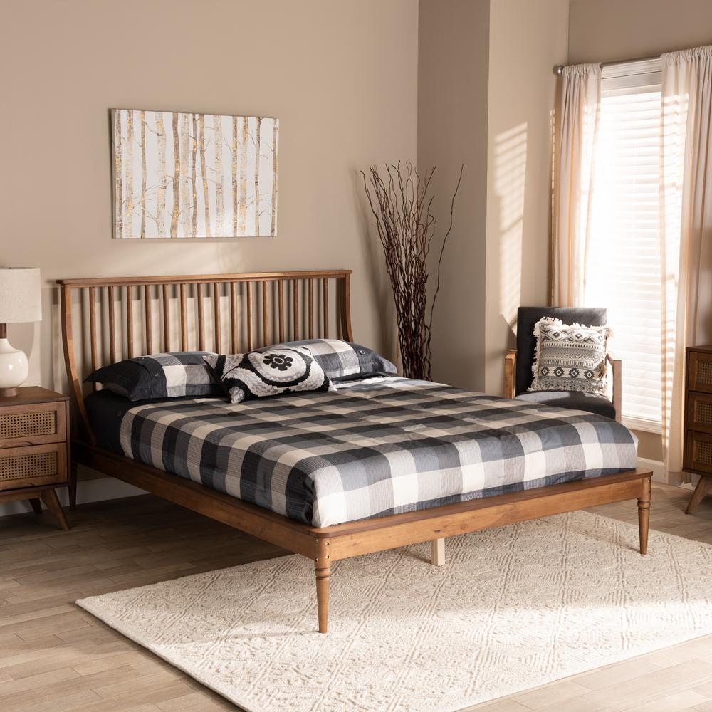 Traditional Transitional Walnut Brown Finished Wood Queen Size Platform Bed. Picture 18