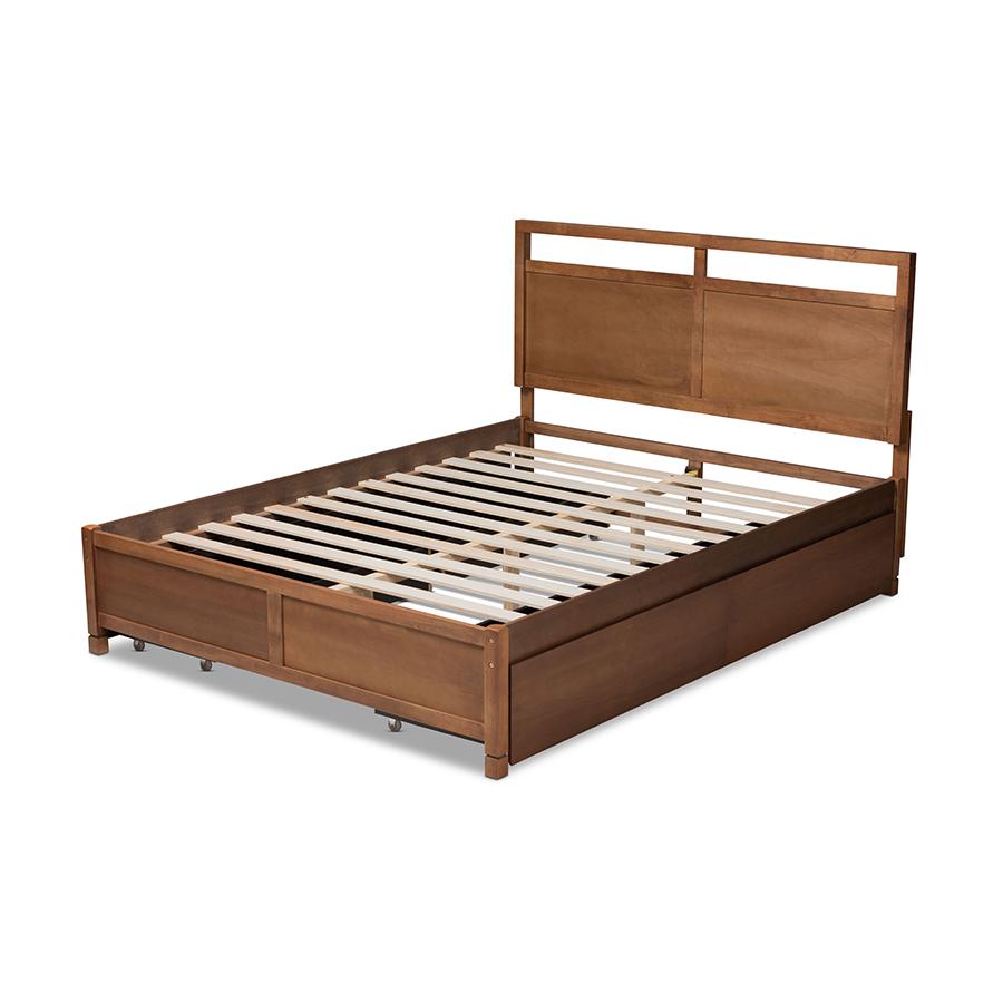 Walnut Brown Finished Wood King Size 4-Drawer Platform Storage Bed. Picture 4